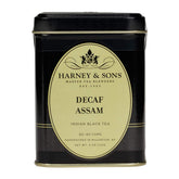 Harney & Sons Decaffeinated Assam loose tea packaging, premium malt flavor for caffeine-conscious mornings.