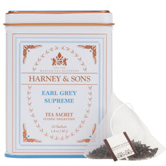Harney & Sons Earl Grey Supreme sachets in a premium box for a refined tea experience