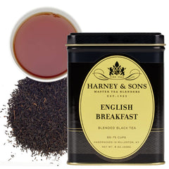 Harney & Sons English Breakfast loose leaf tea ready to brew a bold morning cup