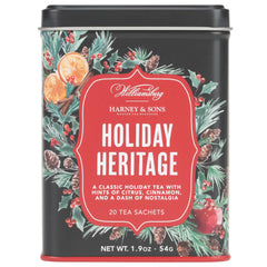 Harney & Sons Holiday Heritage tin with 20 sachets for festive tea moments.