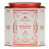Harney and Sons Holiday Tea tin front shows festive packaging and ready-to-gift appeal.