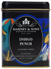 Harney and Sons Indigo Punch loose tea with butterfly pea flower for a vibrant, fruity brew.