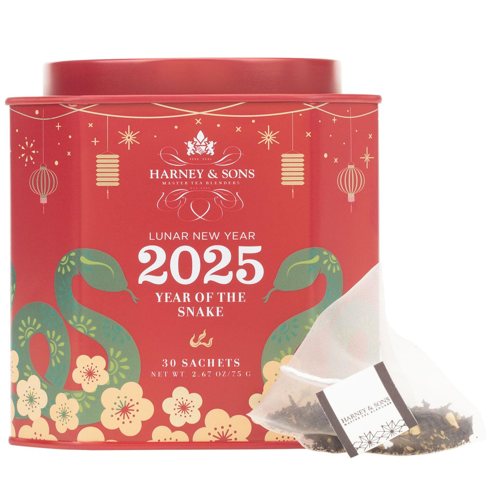Harney & Sons Lunar New Year 2025 tea tin showcases a festive design, ideal gift for celebrations.