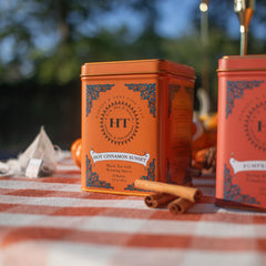 Harney & Sons orange peel, cinnamon, and clove aroma brightening the cup