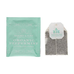 Harney & Sons Organic Peppermint Tea cup with hot water releases bright mint aroma.