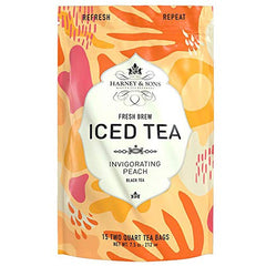 Pouring Harney & Sons Peach Fresh Brew yields refreshing iced tea for hot days.