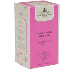 Harney and Sons Red Raspberry tea bags offer caffeine-free refreshment.