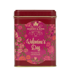 Harney & Sons Valentine's Tea label on red tin signals a festive blend.