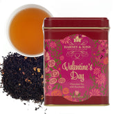 Harney & Sons Valentine's Tea tin with chocolate rosebuds, a romantic gift idea.
