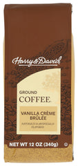 Harry & David Vanilla Creme Brulee ground coffee bag, premium packaging ideal for gifting.