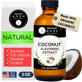 Harvest Moon Delights coconut extract bottle showcases premium tropical flavor for baking and beverages.