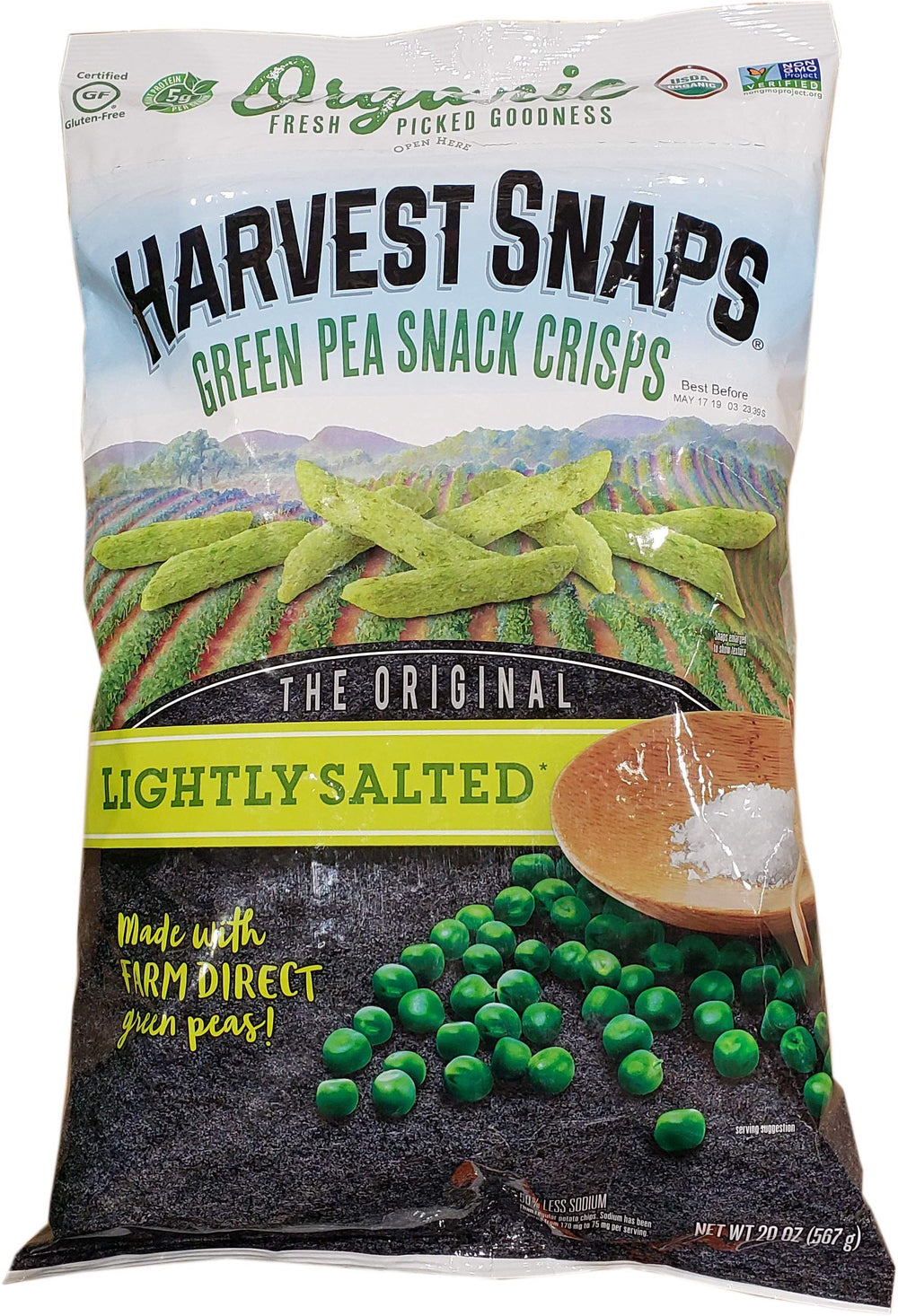Harvest Snaps lightly salted snapeas are a gluten-free snack you can take on the go.