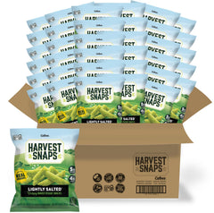 Harvest Snaps Veggie Chips lightly salted bag close-up, highlighting crispy texture for on-the-go snacking.
