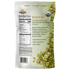 Harvested For You sprouted pumpkin seeds closeup; nutrient-dense crunch ideal for snacks.