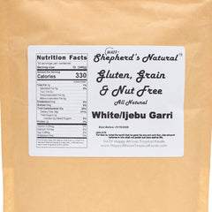 Close-up of Hatf's garri showing sour aroma and fine texture