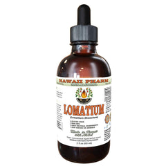 Hawaii Pharm Lomatium glycerite bottle showing alcohol-free herbal extract
