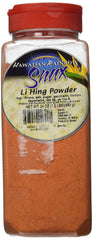 Hawaii Rainbow Snax Li Hing Mui Plum Powder 24oz jar enhances fruits and snacks.