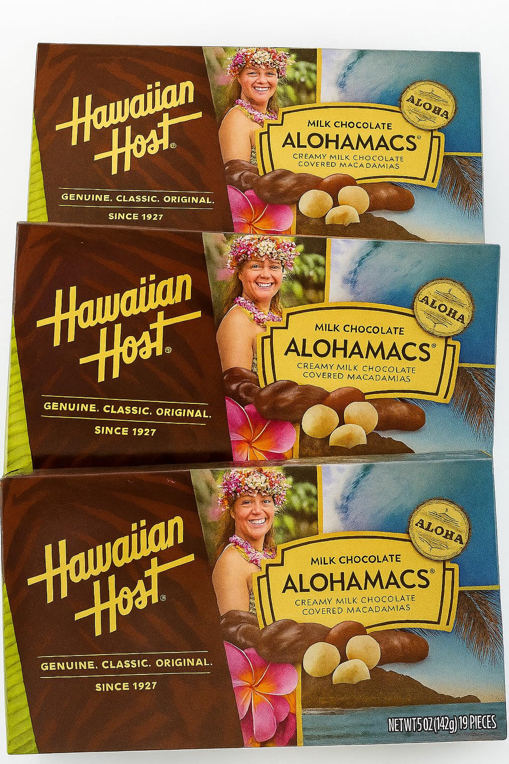 Hawaiian Host Alohamacs 3-pack front view for gifting and sharing aloha.
