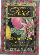 Hawaiian Islands Tea Company Passionfruit Na Pali Tea bags offer bold tropical notes.