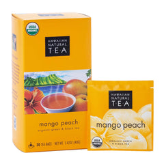Hawaiian Natural Tea mango peach tea bags ready for a balanced daily brew.