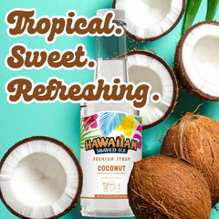 Hawaiian Shaved Ice Coconut Syrup snow cone assembly highlights quick flavor layering.