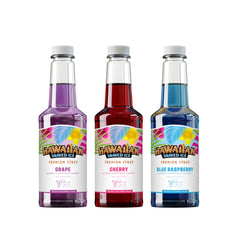 Hawaiian Shaved Ice Cherry syrup bottle pour showing bold color for fruity snowcones.