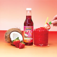 Hawaiian Shaved Ice Tiger's Blood mix bottle close-up highlighting tropical flavor blend