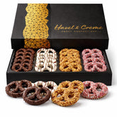 Hazel & Creme Easter pretzel gift box with colorful toppings, ideal for gifting.