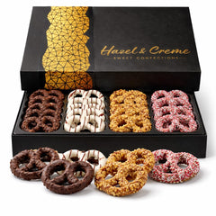 Hazel & Creme Easter pretzel gift box with colorful toppings, ideal for gifting.