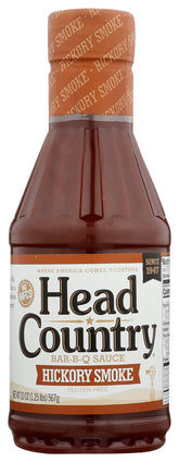 Head Country Hickory Smoke sauce bottle pour for rich, smoky flavor at home