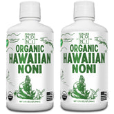 Healing Noni 2-pack bottle front showing premium Hawaiian juice for daily vitality.