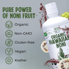 Healing Noni Hawaii farm view emphasizing origin from sun-ripened fruit.