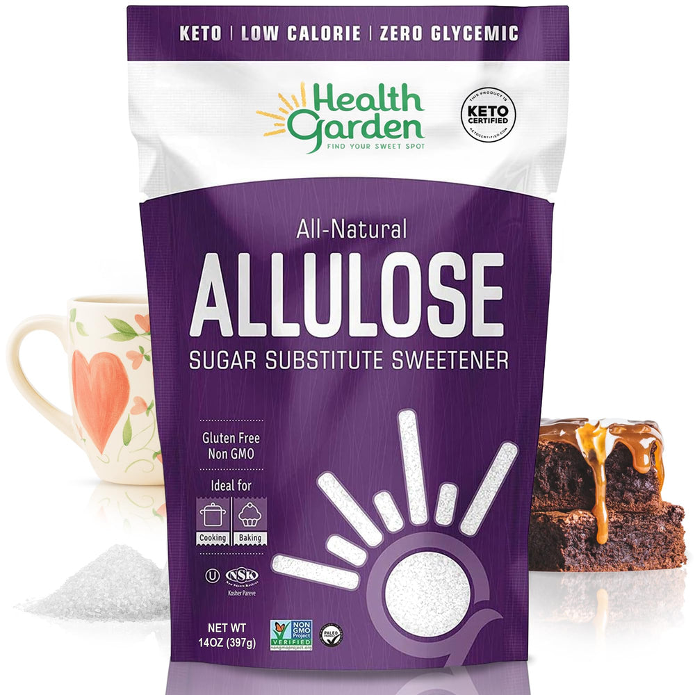 Health Garden Allulose Sweetener bottle ready for baking and cooking with minimal glycemic impact
