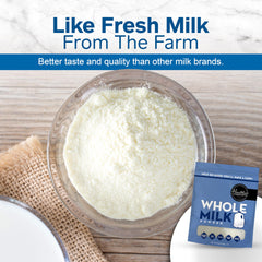 Healthier Comforts milk powder blends into coffee for creamy texture.