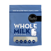 Healthier Comforts whole milk powder in resealable bag preserves freshness for pantry storage.