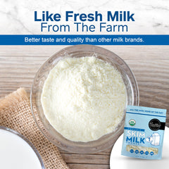 Pantry storage shot of Healthier Comforts skim milk powder for easy use