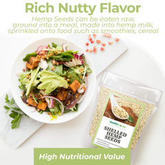 Healthworks hemp seeds sprinkled over smoothie bowl for extra fiber