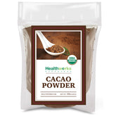 Healthworks Organic Cacao Powder peruvian bean label shows organic certification
