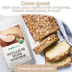 Healthworks Psyllium Husk Powder close up reveals finely ground texture for easy blending