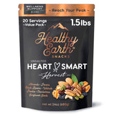 Healthy Earth Oh! Mega Medley bag front shows premium unsalted mixed nuts for a clean snack.