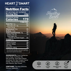 Healthy Earth Oh! Mega Medley ingredients spread highlights diverse nuts and fruits for balanced nutrition.