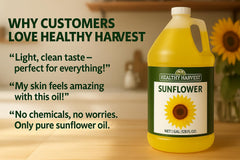Healthy Harvest Sunflower Oil close-up shows vitamin E richness