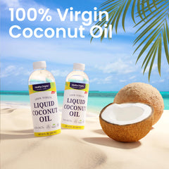 Healthy Origins Coconut Oil Liquid BPA-free container emphasizing convenience and safety.