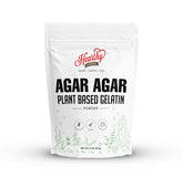 HEARTHY FOODS Agar Agar powder packaging shows premium red algae origin for reliable gelling.