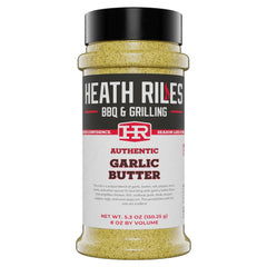 Heath Riles BBQ Garlic Butter Rub bottle pour adds garlic butter flavor for grilling