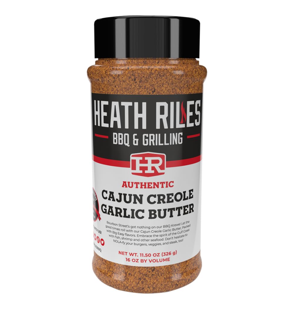 Heath Riles Cajun Seasoning Rub jar front for bold Louisiana flavor on proteins