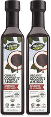 HEAVEN & EARTH Coconut Aminos bottle on shelf, ideal soy-free substitute for sauces.