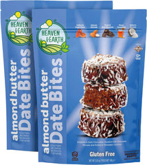 Heaven & Earth gluten-free chocolate-covered almond date bites with coconut flakes on a plate