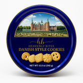 Heav enly Bites Danish-style butter cookies in decorative tin, ideal for gifting.