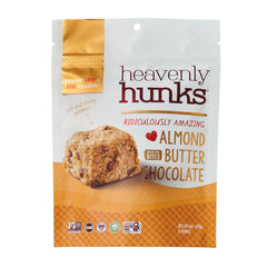 Heavenly Hunks almond butter chocolate chip bag, ready for on-the-go snacking.